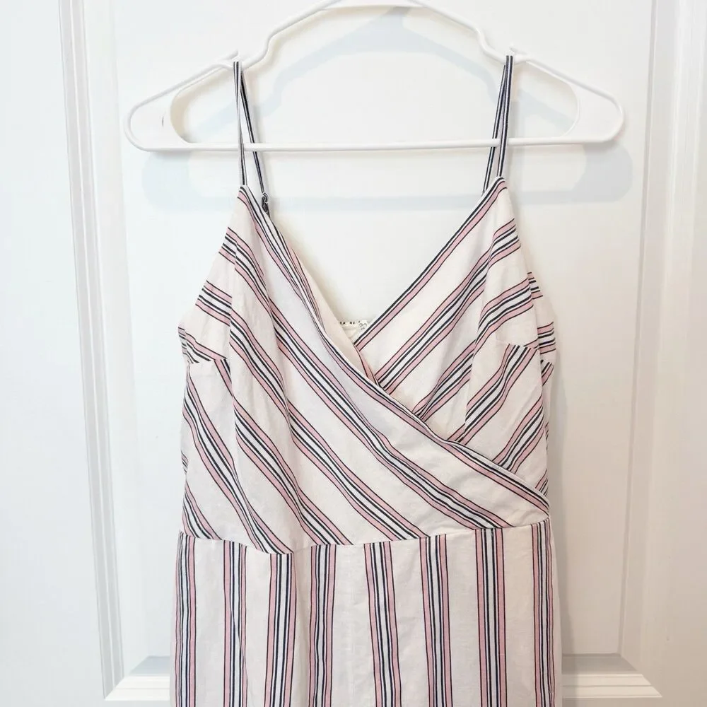 Banana Republic Womens Linen Blend Jumpsuit Size 4 Stripe‎ Casual Work Resort